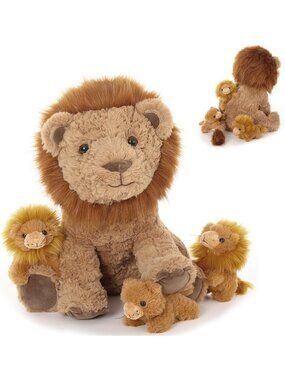 Adorable Lion Plush Toy Set with 3 Baby Cubs, 17.7" Wild Animal Stuffed Animals